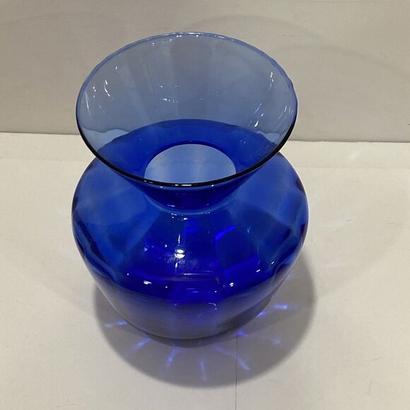 Cobalt blue art glass vase optic angular wide rim cottage farmhouse decorative - Picture 9 of 9